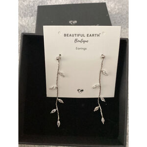 Beautiful Earth Boutique Silver & Clear Leaf Drop Earrings